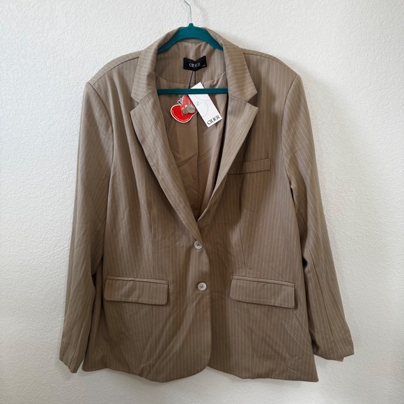 Cider Jackets & Blazers - CIDER Khaki Pinstripe Oversized Blazer Jacket 2XL